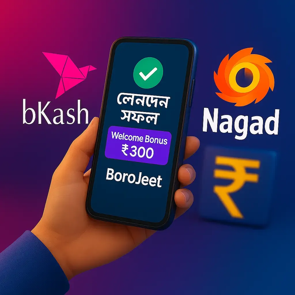 Boro Jeet (BoroJeet) Bangladesh user making a deposit with bKash/Nagad to claim a ৳300 welcome bonus